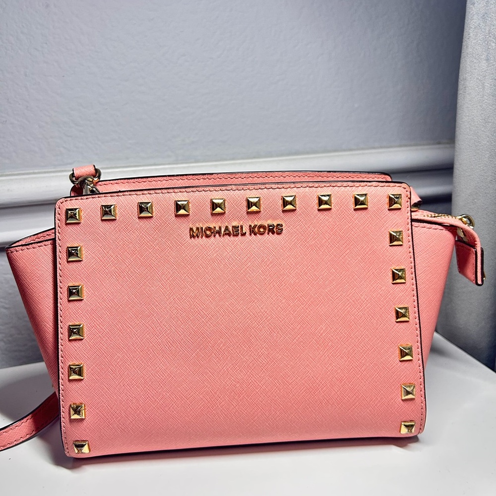 Michael Kors Pink Crossbody Bag with Gold Studs